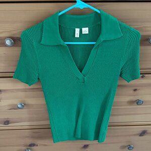 Anthropologie Green Ribbed Short-Sleeve Sweater - Sz XS